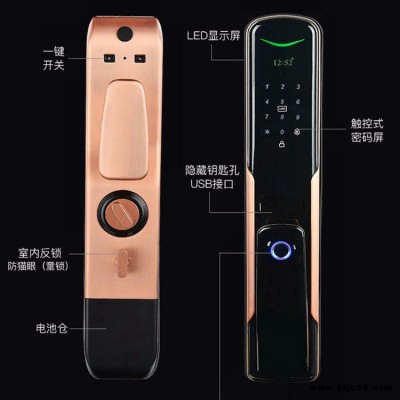 供應深圳六臻科技W31全自動指紋鎖入戶門，防盜門 木門 酒店密碼刷卡智能指紋鎖廠家直銷