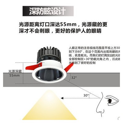 防眩光天花燈客廳筒燈COB天花射燈家裝射燈洗墻射燈7瓦12瓦天花燈