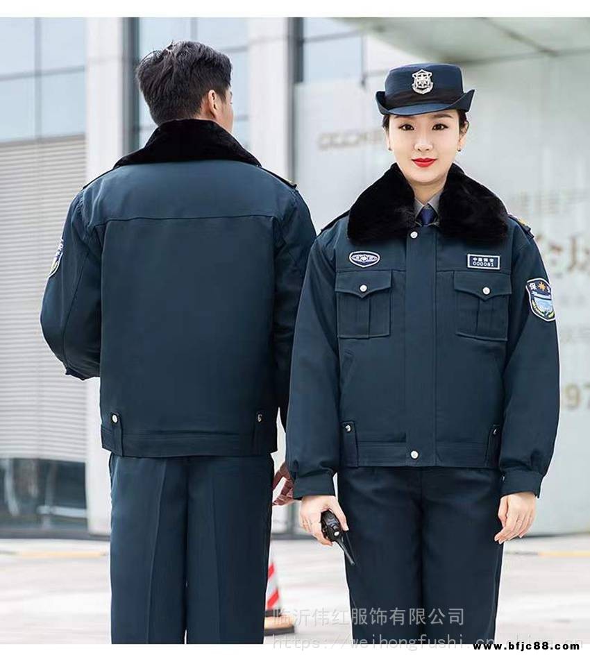 山東保安冬執勤服 藍灰色保安棉襖 藏青色棉衣訂做 偉紅服飾