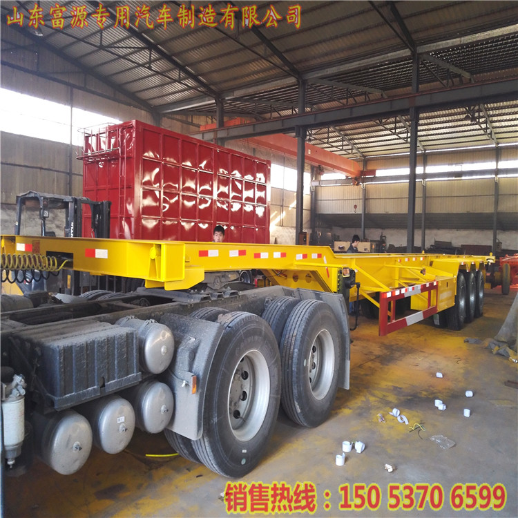 兩軸20英尺集裝箱平板半掛車(chē) 12.5米危險(xiǎn)品骨架半掛車(chē) 集裝箱半掛龍骨車(chē)架