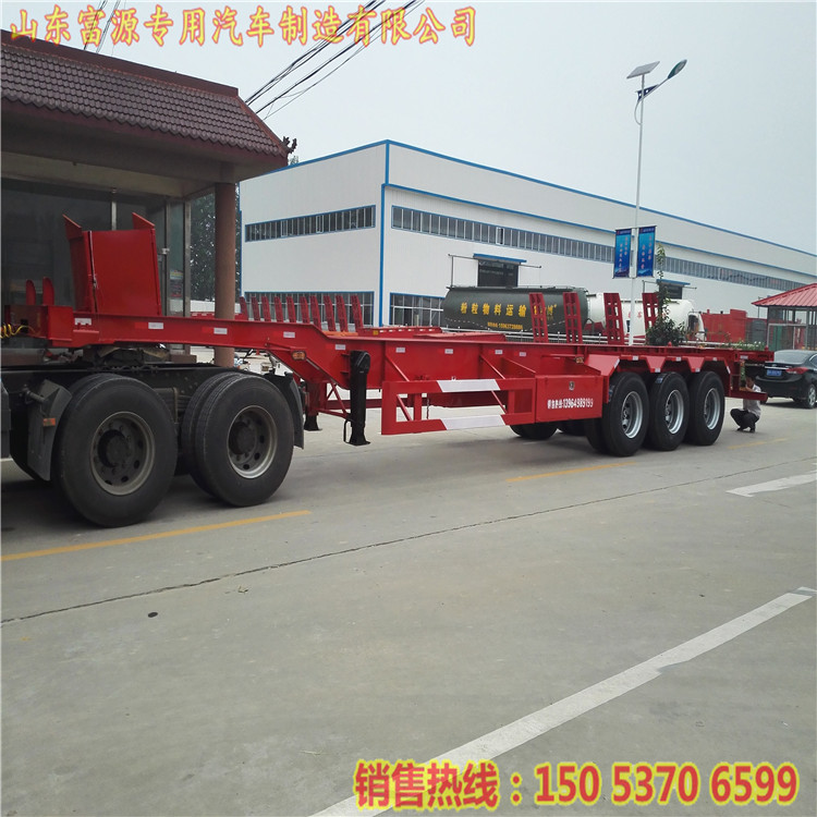 兩軸20英尺集裝箱平板半掛車(chē) 12.5米危險(xiǎn)品骨架半掛車(chē) 集裝箱半掛龍骨車(chē)架