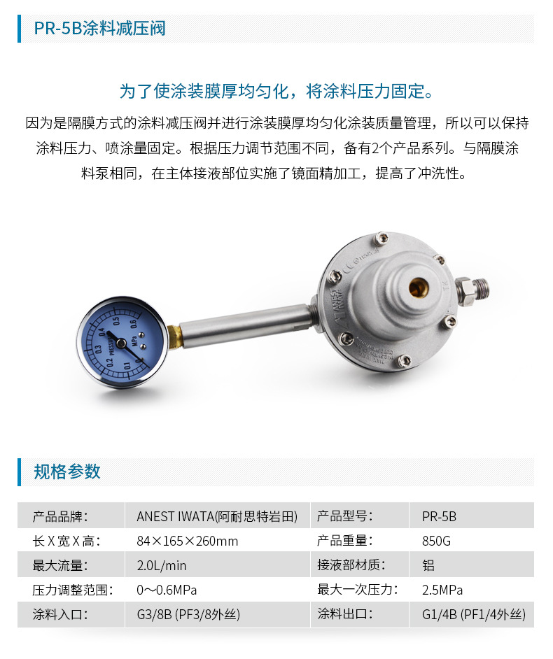 日本巖田涂料減壓閥 PR-5B涂料調(diào)節(jié)閥 手動(dòng)涂料穩(wěn)壓閥示例圖3